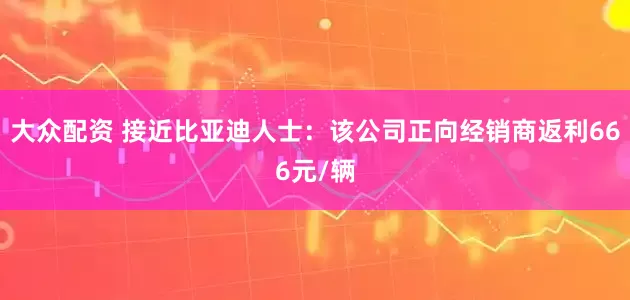 大众配资 接近比亚迪人士：该公司正向经销商返利666元/辆